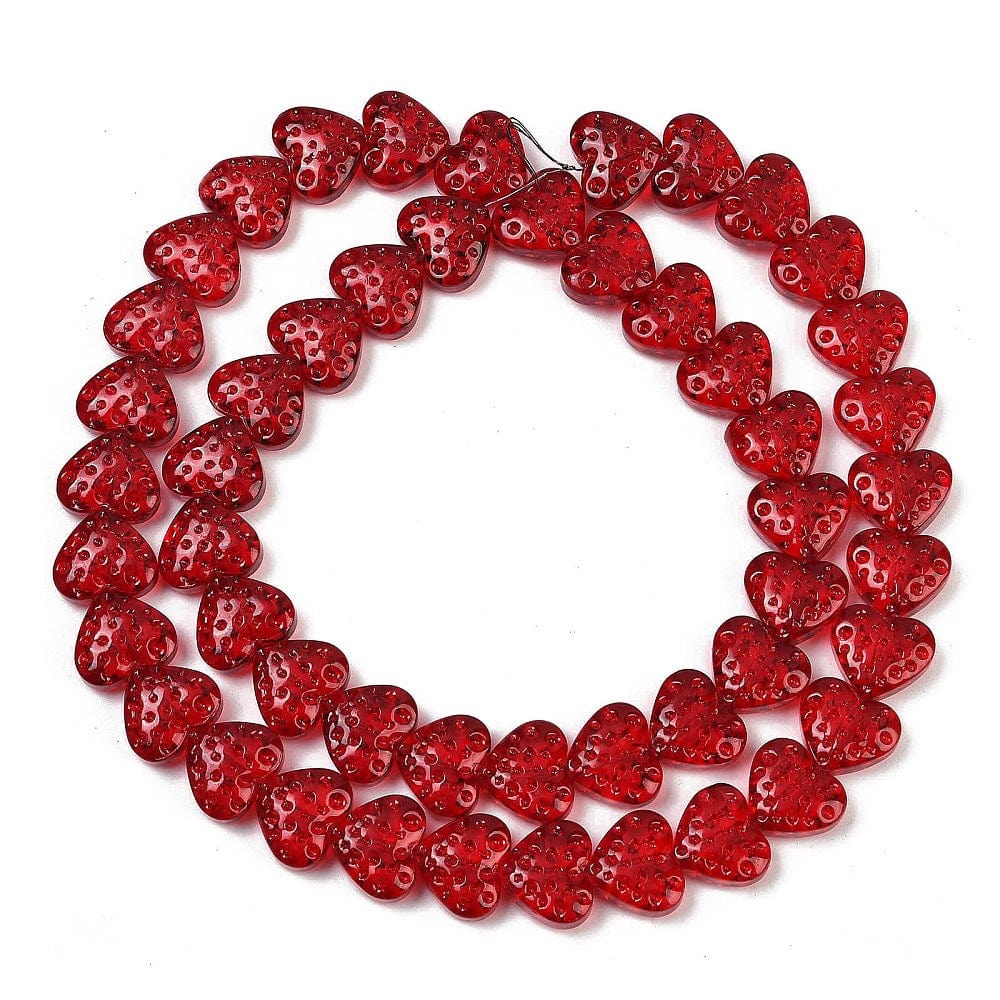 Hjerteformet Glasperler – Rød (13x15x7mm) - Uniq Perler - 115249