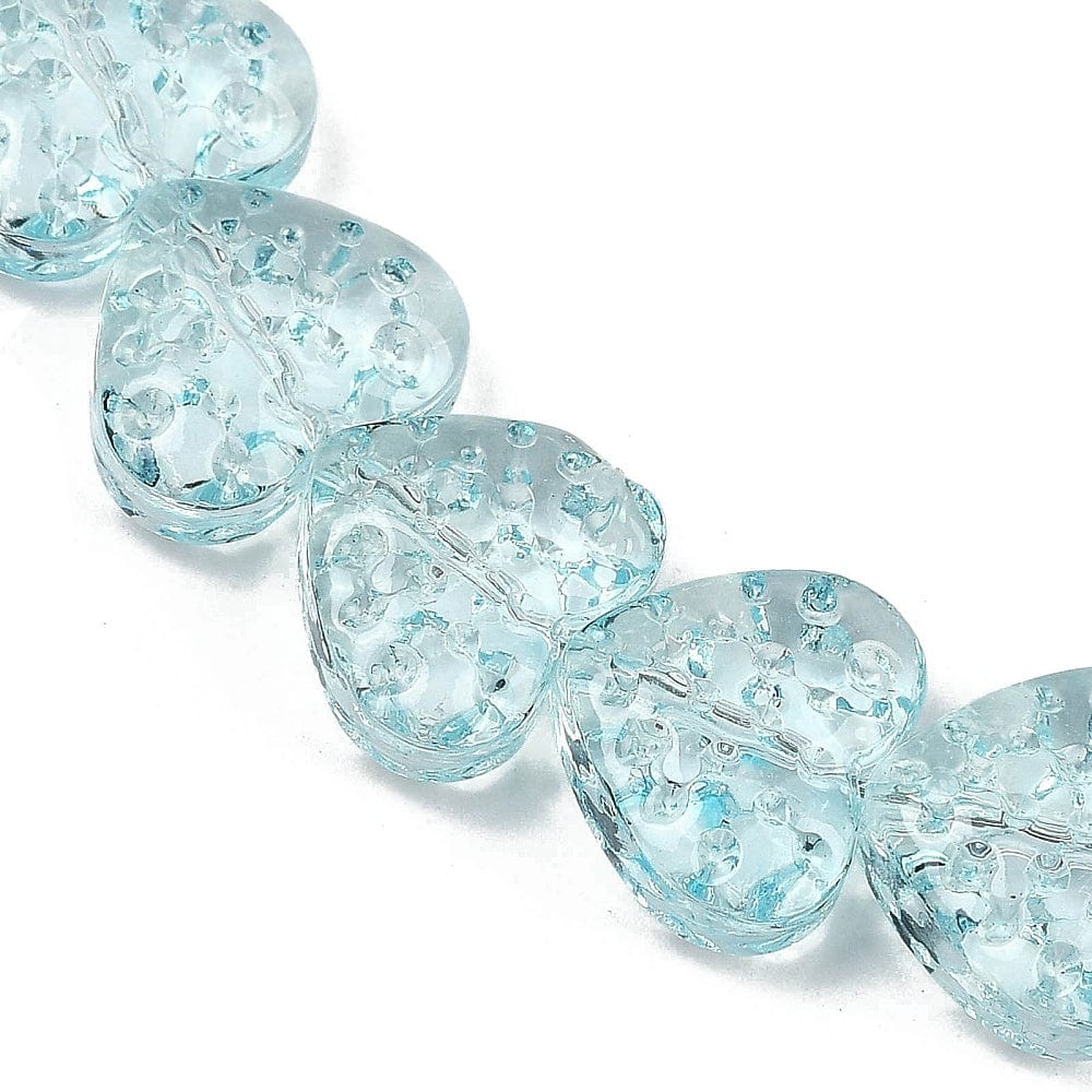 Hjerteformet Glasperler – Turkis (13x15x7mm) - Uniq Perler - 115251