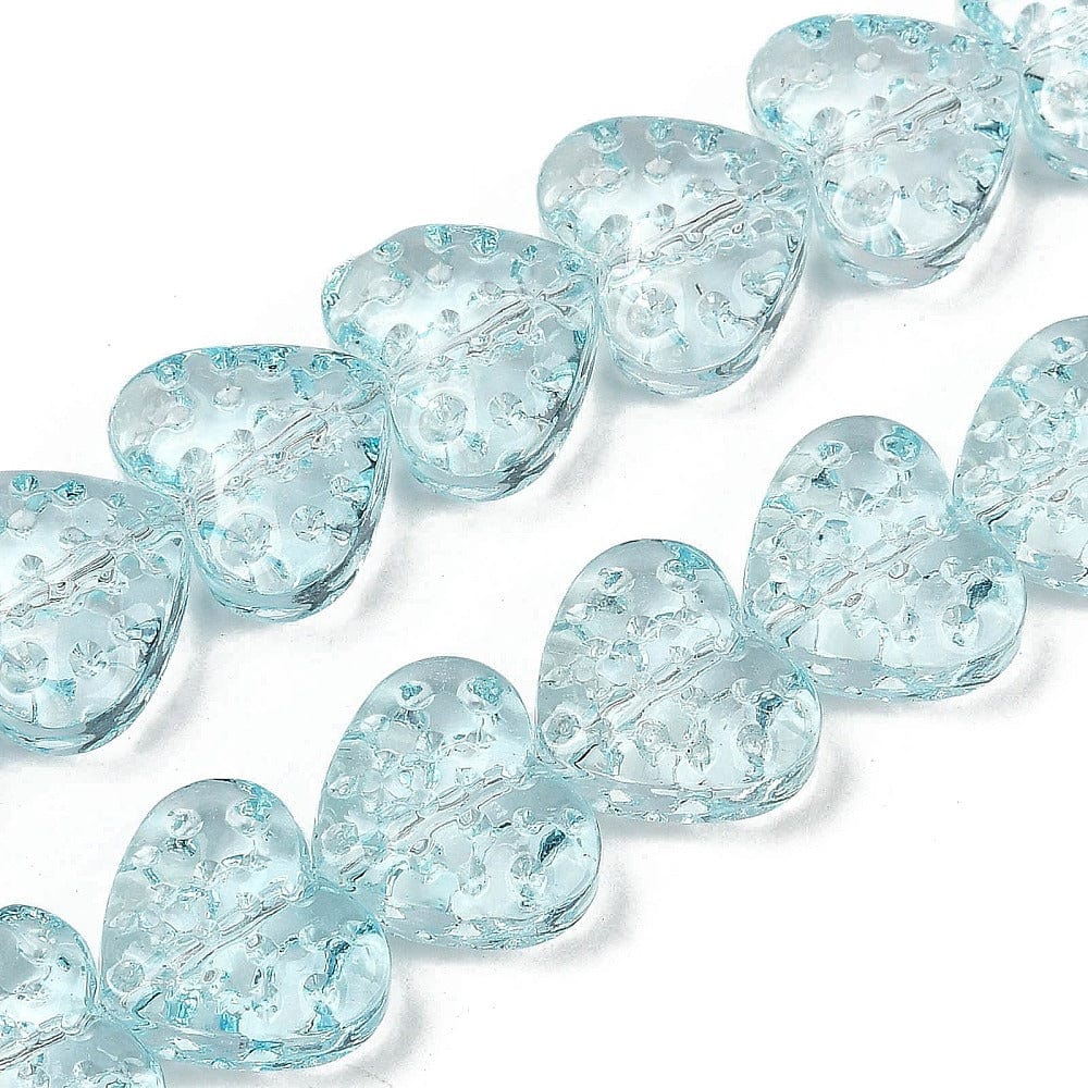 Hjerteformet Glasperler – Turkis (13x15x7mm) - Uniq Perler - 115251