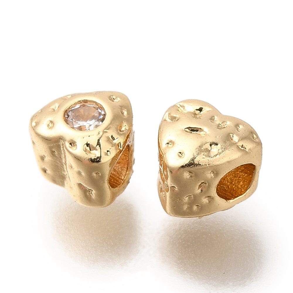 Hjerteformet Hamret Perler, 18K Forgyldt Messing, 4,5x5mm, 2 Stk. - Uniq Perler - 114157