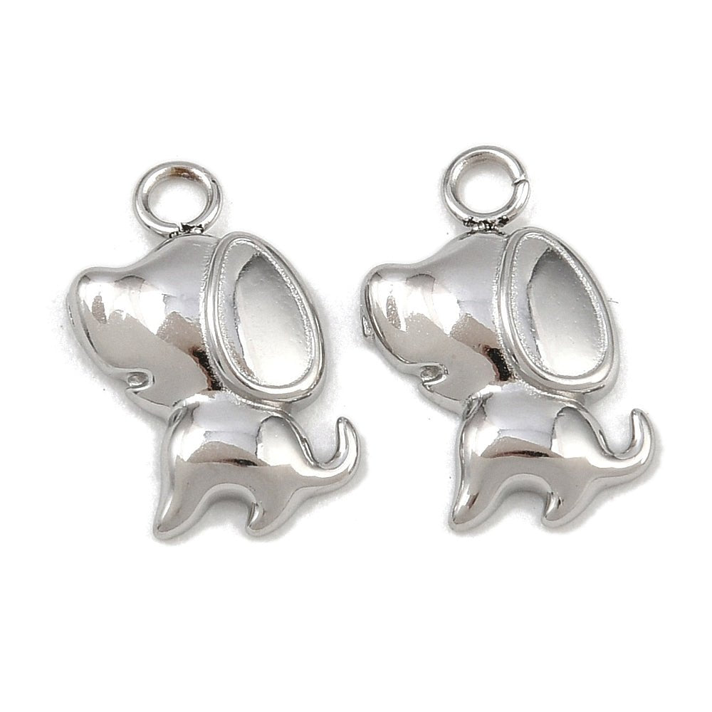 Hund Vedhæng – Stål (13.5x9.5x2.5mm) 2 stk - Uniq Perler -
