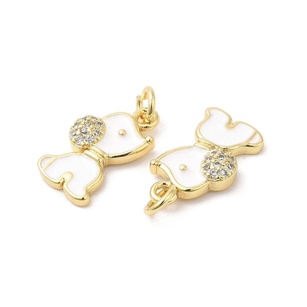 Hunde Vedhæng Med Emalje Og Klare Zirkonia Sten, 16K Forgyldt, 17x9x3mm - Uniq Perler - 113750