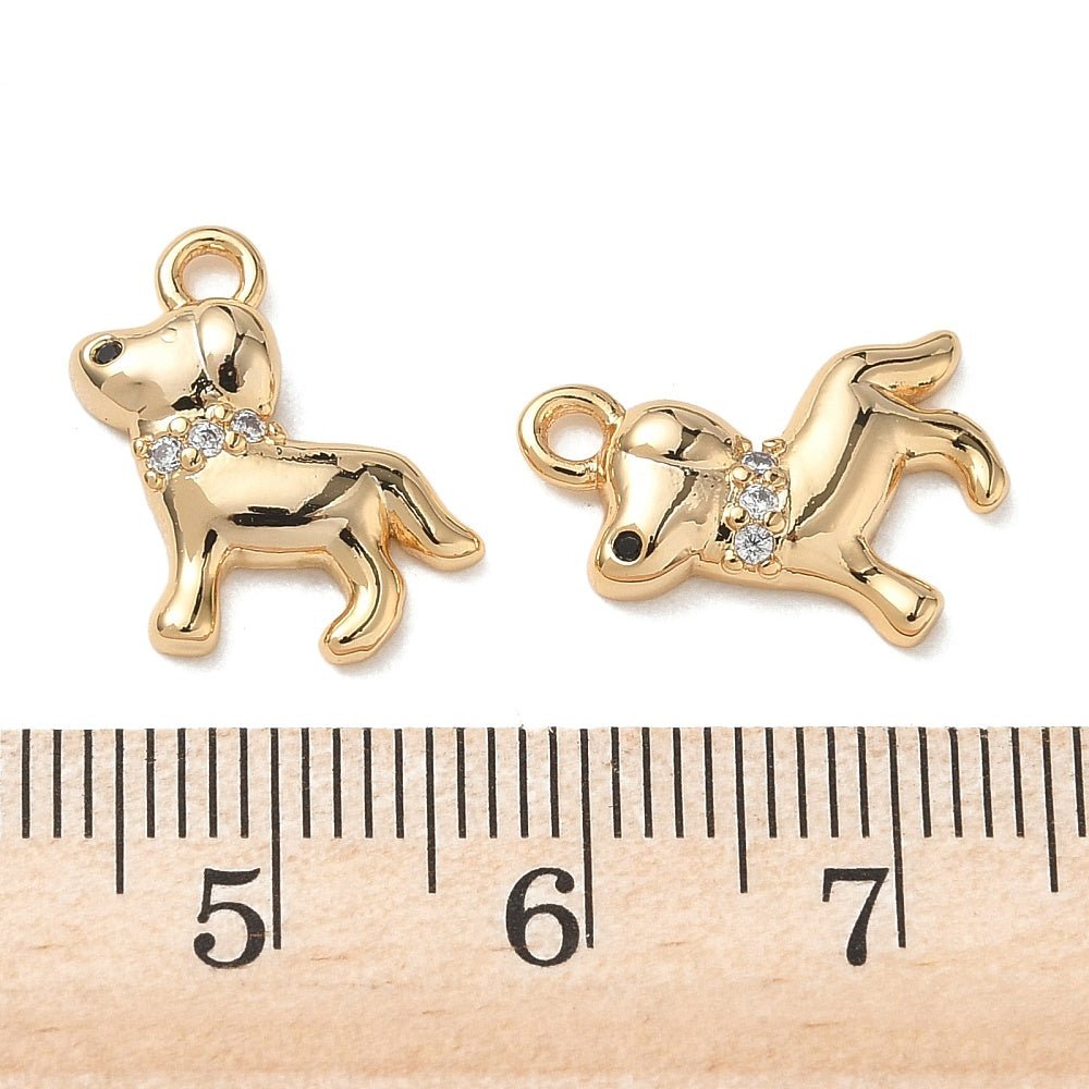 Hunde Vedhæng Med Zirkonia – 18K Forgyldt Messing, Farve Mix (15x15x3mm) - Uniq Perler - 123052