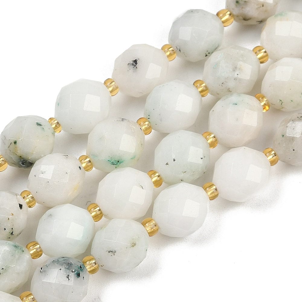 Hvid Afrikansk Opal – Facetteret Oval med Seed Beads (9x10mm) - Uniq Perler - 115766