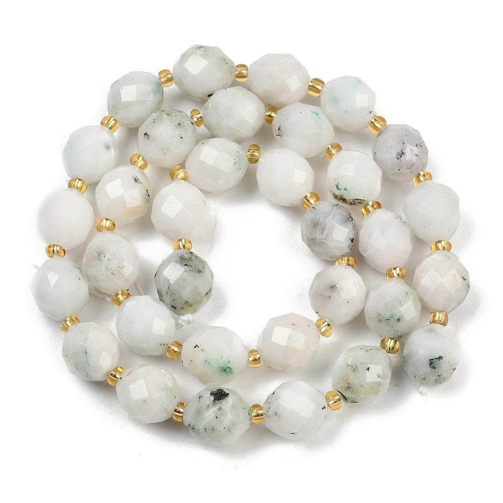 Hvid Afrikansk Opal – Facetteret Oval med Seed Beads (9x10mm) - Uniq Perler - 115766