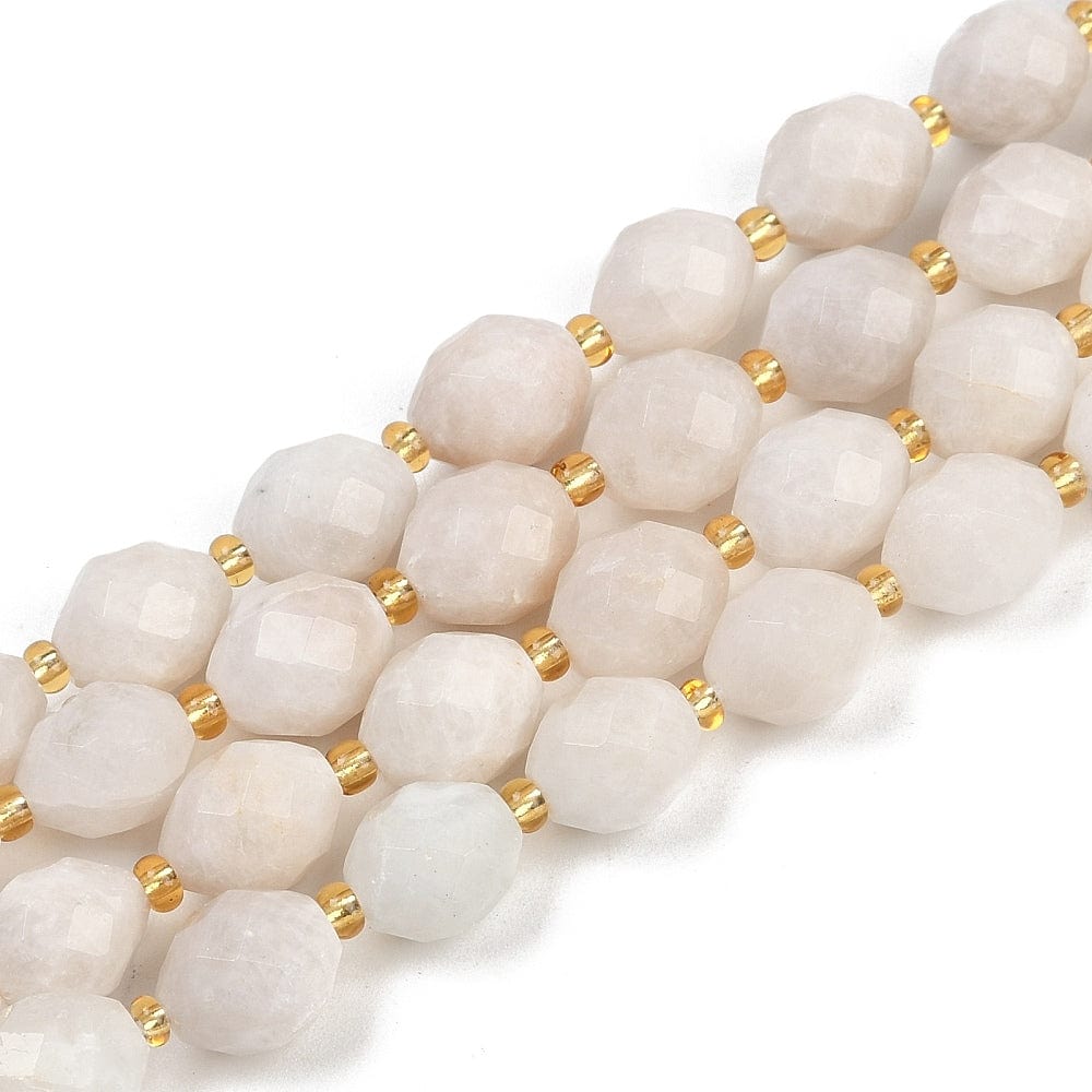 Hvid Månesten Perler – Facetteret Oval (9x10mm) - Uniq Perler - 115784