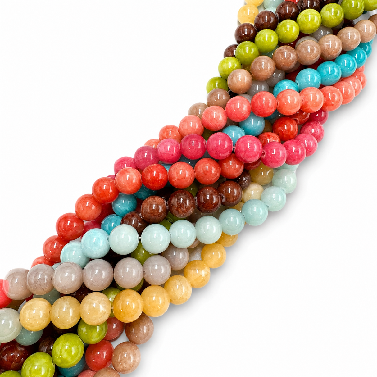 Jade Perler, Assorteret Farver, 10mm, (10 Strenge) - Uniq Perler - 0001489186