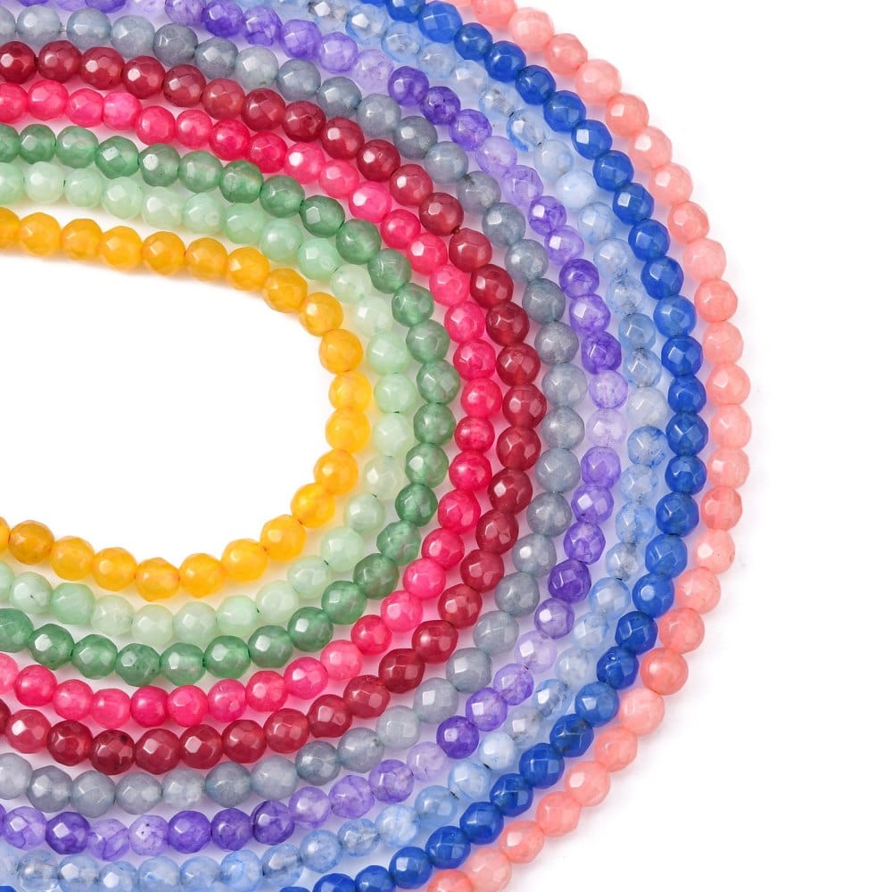 Jade Perler, Assorteret Farver, Facetteret, (4mm, 10 Strenge) - Uniq Perler - 0001489204