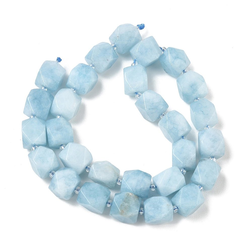Jade Perler – Blå, Facetterede Nuggets (11,5~12,5x9~13x9~12mm) - Uniq Perler - 123871