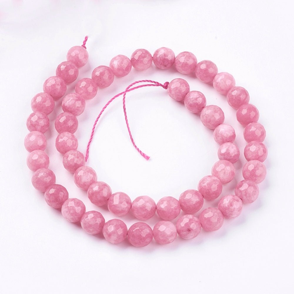 Jadeperler, fasetert, rosa (8mm) - Uniq Perler -