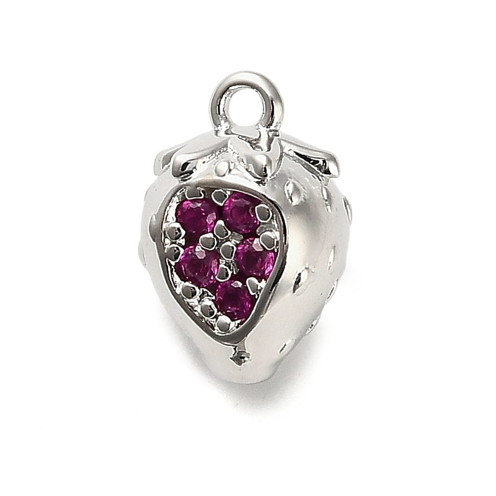 Jordbær Vedhæng Med Zirkonia Sten, Langtidsholdbar Forsølvet, 11,5x8mm - Uniq Perler - 114723