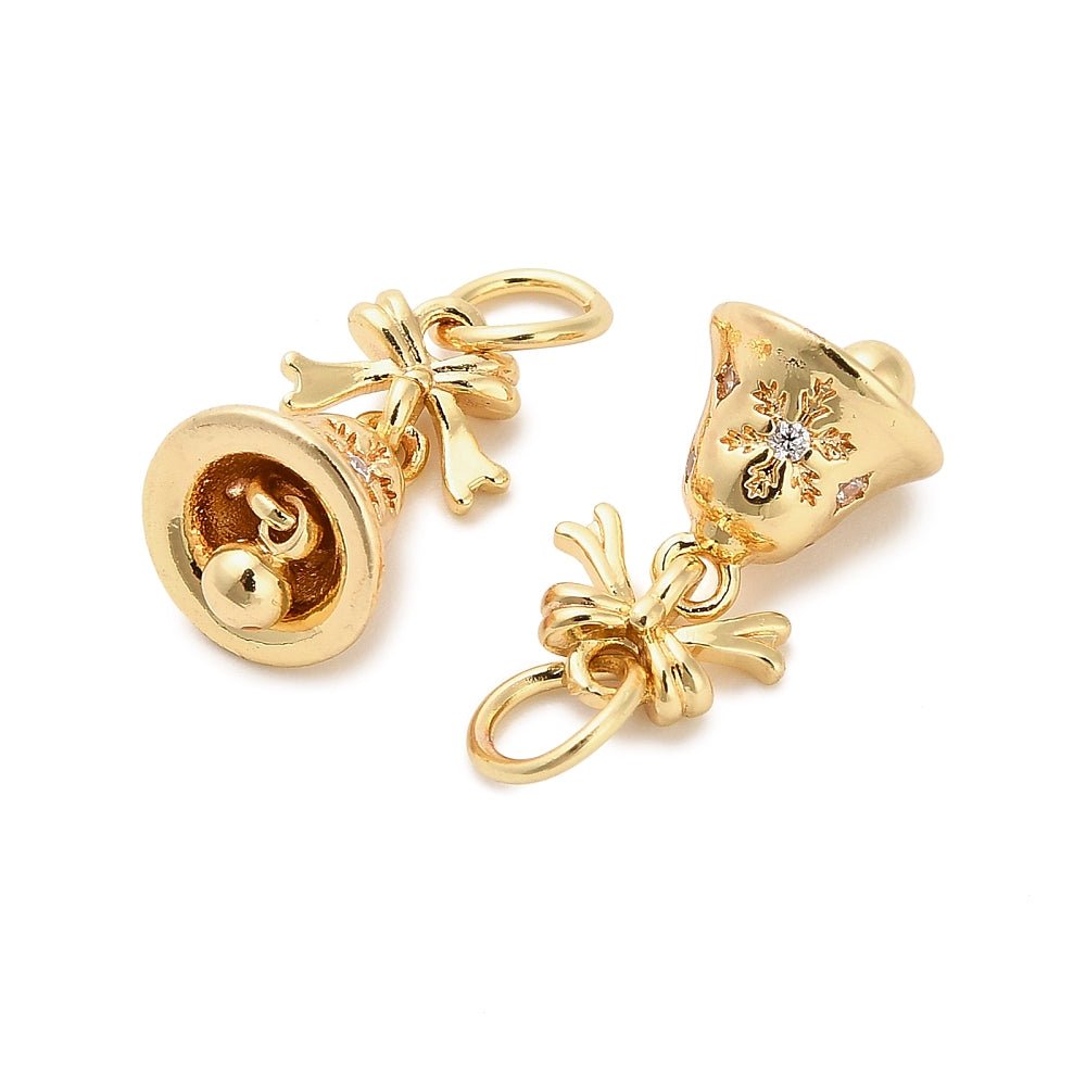 Juleklokke Vedhæng – Med Zirkonia og Forgyldt (16x8mm) - Uniq Perler -