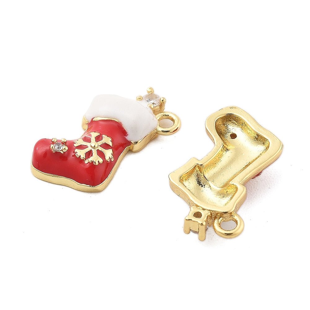 Julestrømpe Vedhæng – Med Emalje og Zirkonia, 18K Forgyldt (15x12.5mm) - Uniq Perler -