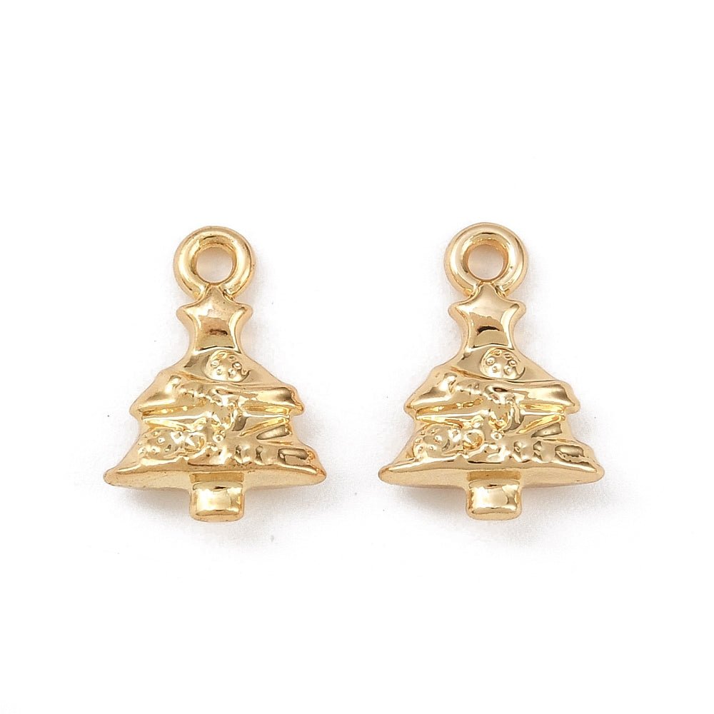 Juletræ Vedhæng – 18K Forgyldt (13.5x9.5x3.8mm) 2 stk - Uniq Perler -