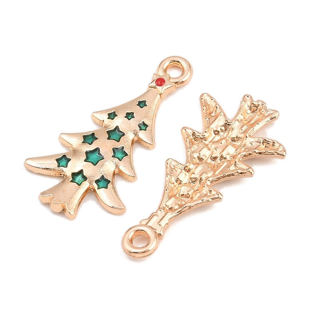 Juletræ Vedhæng – Emalje, Forgyldt (25.5x13.5x2mm) 4 stk - Uniq Perler -