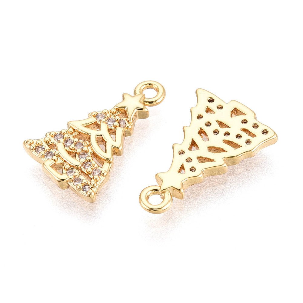 Juletræs Vedhæng – Med Klare Zirkonia, 18K Forgyldt (15x9mm) 2 stk - Uniq Perler -