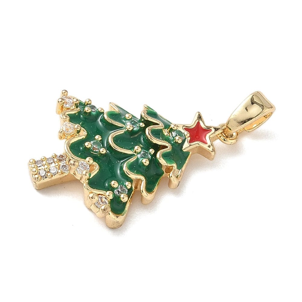 Juletræs Vedhæng Med Zirkonia - Forgyldt (23x16x5mm) - Uniq Perler - 116141