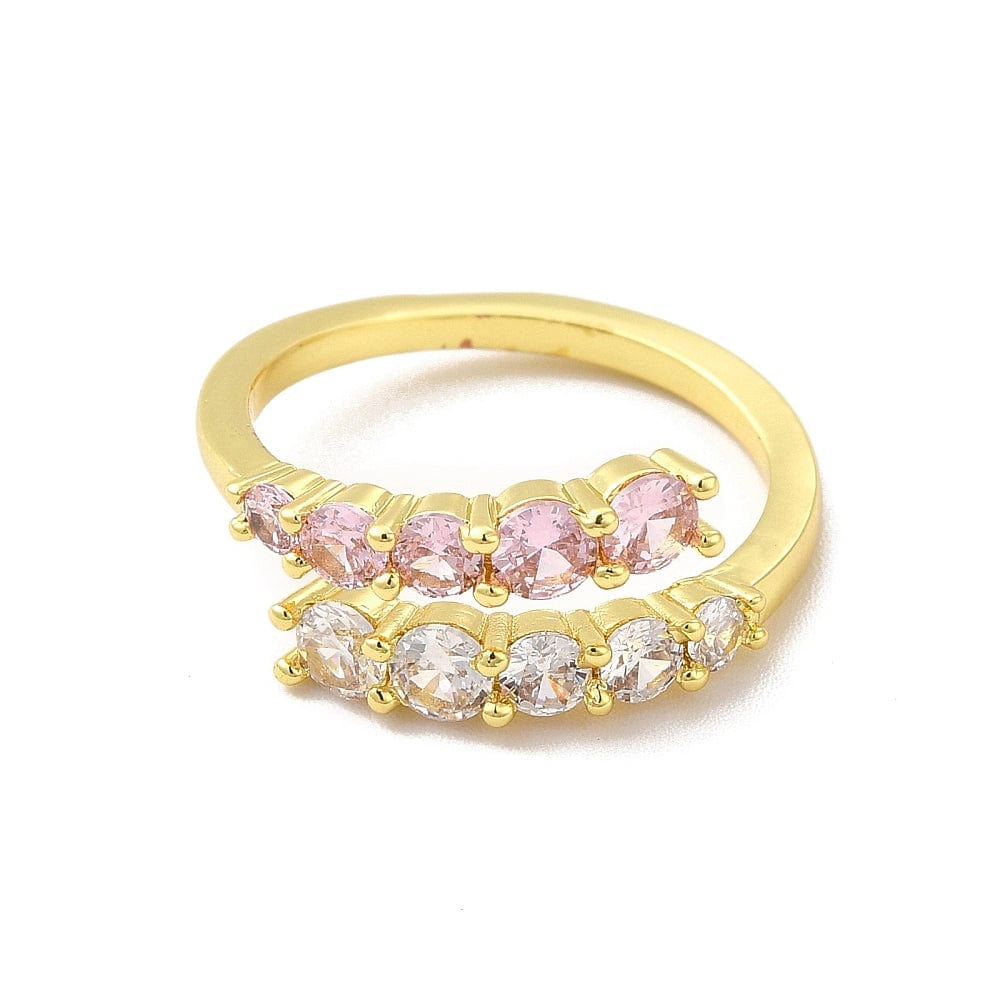 Justerbar Ring i Messing m. Klar & Pink Zirkonia – 18K Forgyldt - Uniq Perler - 115986
