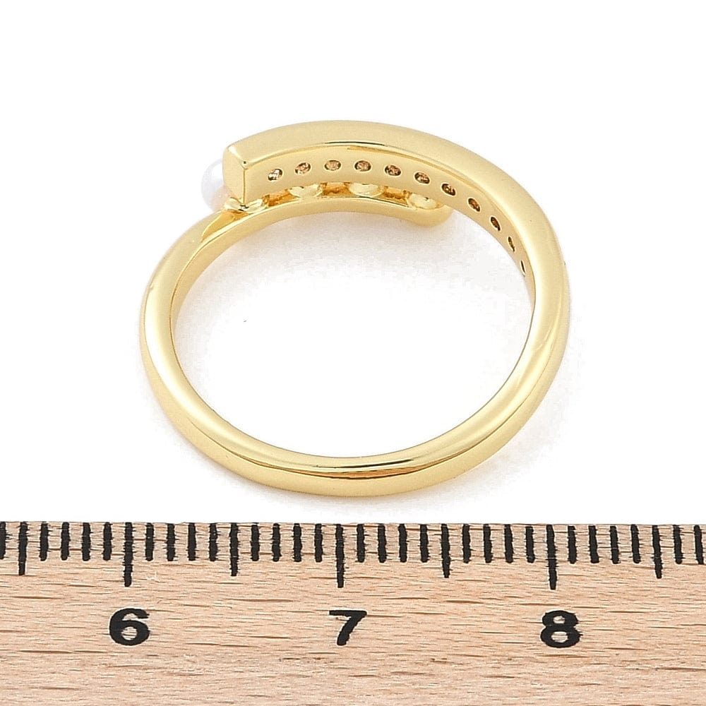 Justerbar Ring i Messing m. Klar Zirkonia & Perle – 18K Forgyldt - Uniq Perler - 115988