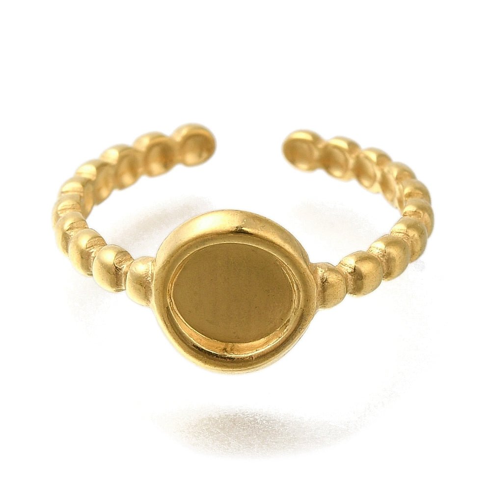 Justerbar Ring Til Pålimning Af Cabochon – 18K Forgyldt Vandfast Stål (9mm) - Uniq Perler -