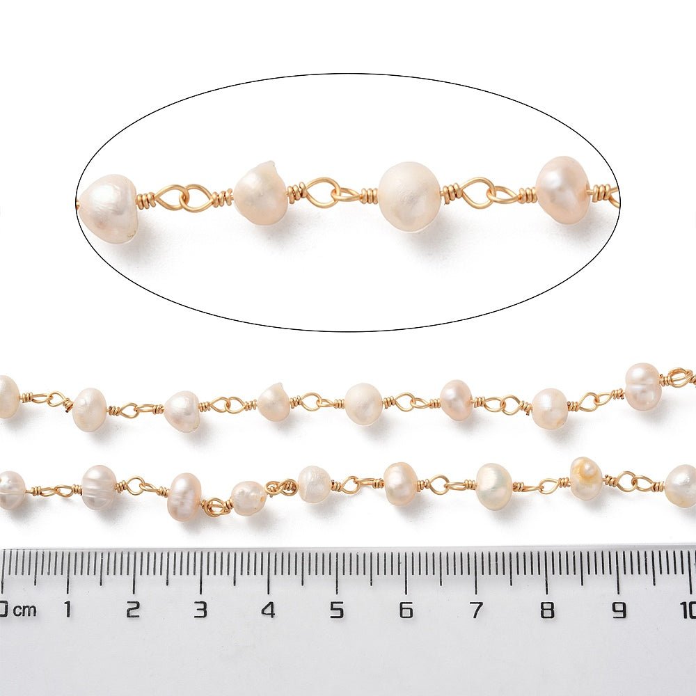 Kæde Med Ferskvandsperler – 18K Langtidsholdbar Forgyldt Messing (13x5~6x5~6mm, 1 meter) - Uniq Perler - 123500