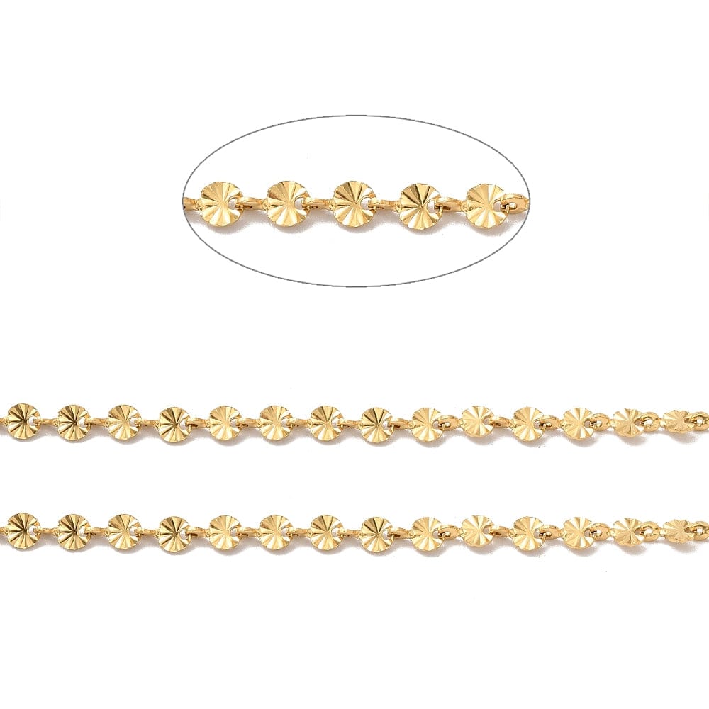 Kæde med mønster i Vandfast Rustfrit Stål – Guld (4x6mm, Meter) - Uniq Perler - 116183