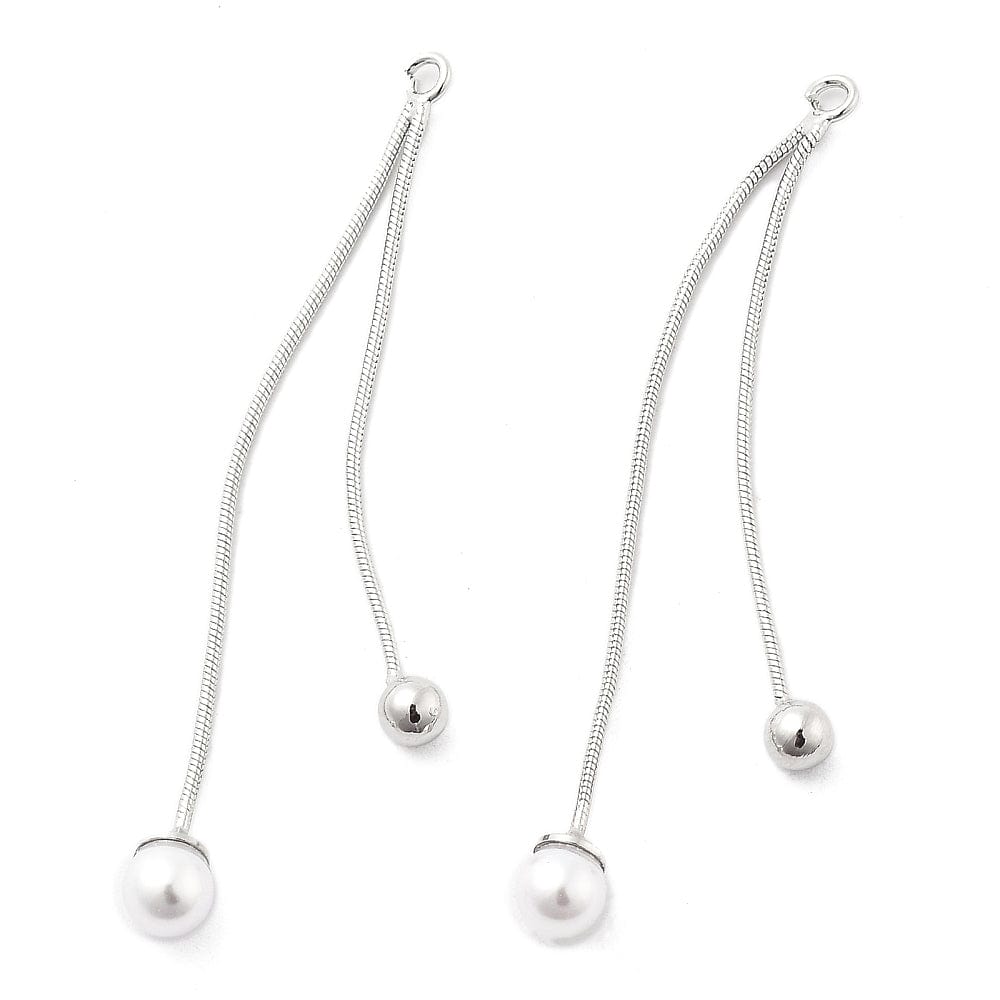 Kæde Vedhæng Med 2x Perler –Platinfarvet (53mm) - Uniq Perler - 115480