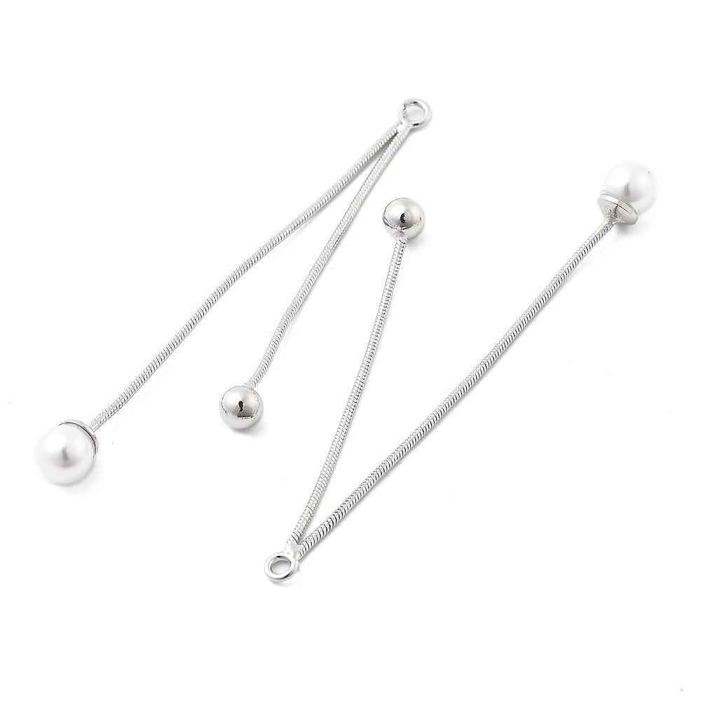 Kæde Vedhæng Med 2x Perler –Platinfarvet (53mm) - Uniq Perler - 115480