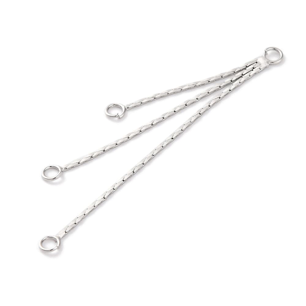 Kæde Vedhæng Med 3 Øjer, Platin Farvet, 57x7mm, (2 stk.) - Uniq Perler - 114748