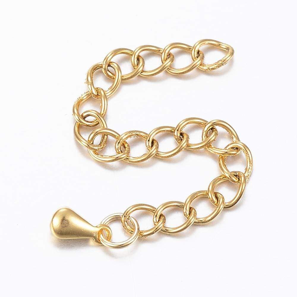 Kædeforlænger Med Dråbe, Forgyldt Stål, 63mm, 5 Stk - Uniq Perler - 0001489310