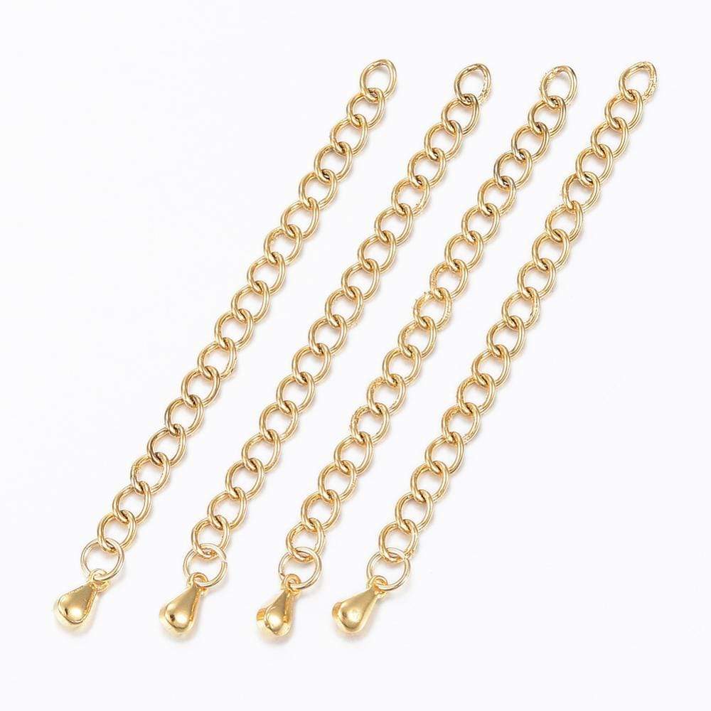 Kædeforlænger Med Dråbe, Forgyldt Stål, 63mm, 5 Stk - Uniq Perler - 0001489310