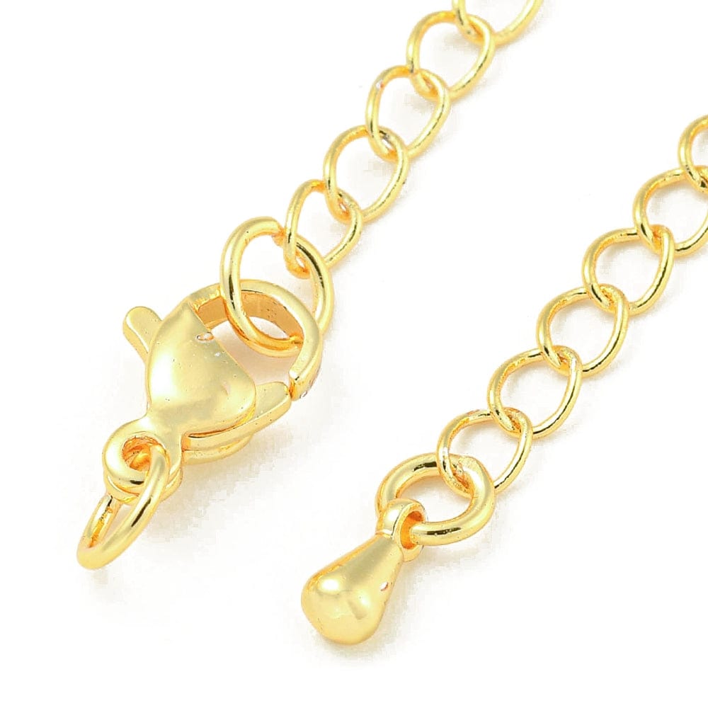Kædeforlænger Med Dråbe & Karabin Lås – Forgyldt Messing (71mm), 4 stk. - Uniq Perler - 113587
