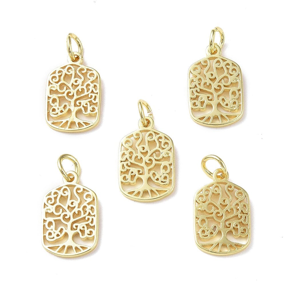 Kantet Charms Med Livets Træ, 18K Forgyldt, 15,7x10x1,3mm, 4 Stk. - Uniq Perler - 0000014889387