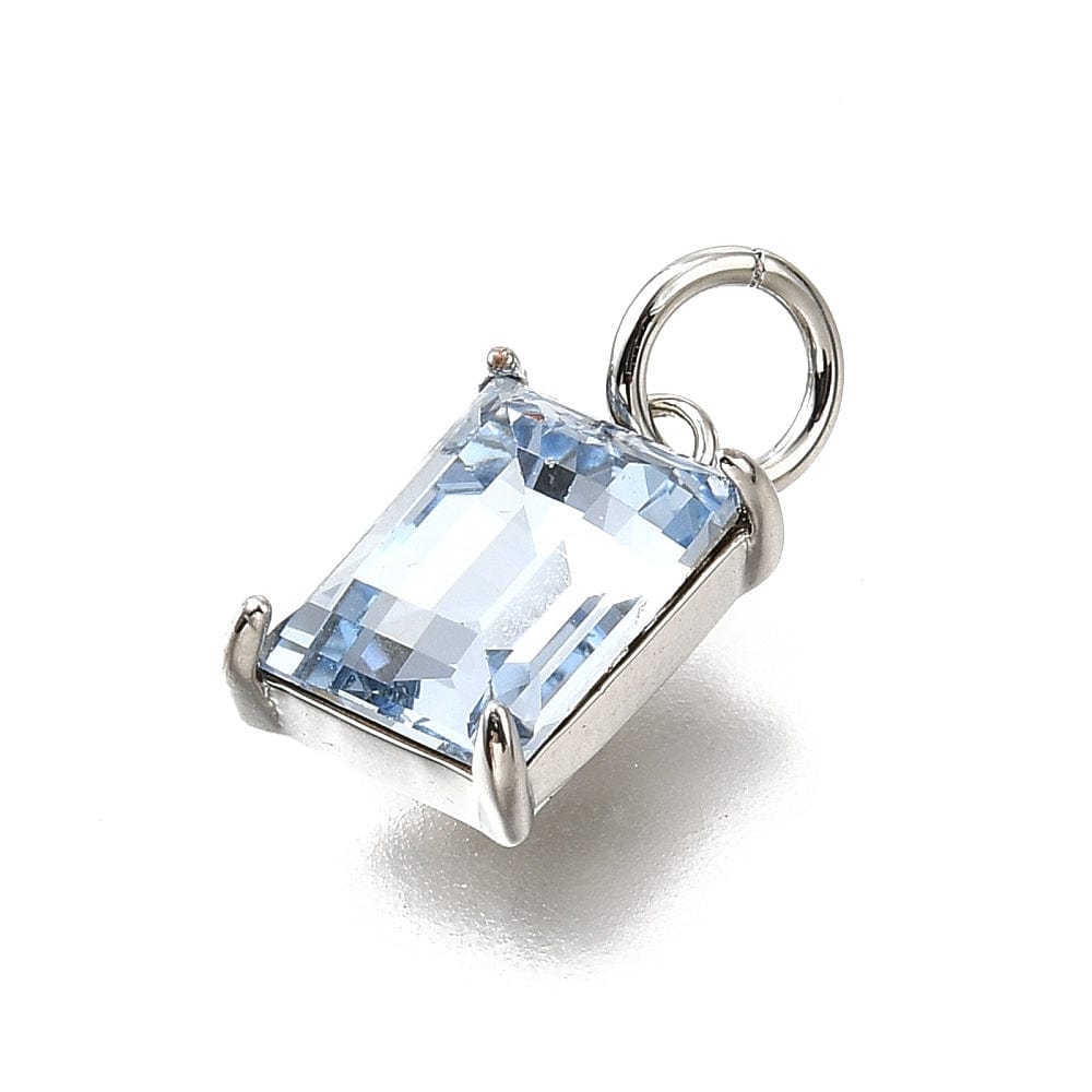 Kantet Glas Vedhæng, Lys Blå, Platin Farvet, (10x17x4mm) - Uniq Perler - 114738