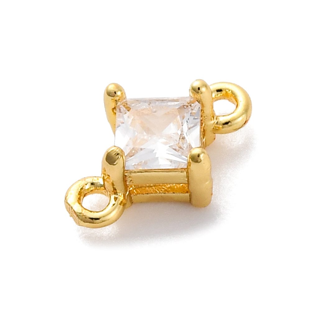 Kantet Mellemled Med Klar Zirkonia Sten, Langtidsholdbar Forgyldt, (10,5x7mm), 2 stk. - Uniq Perler - 114599