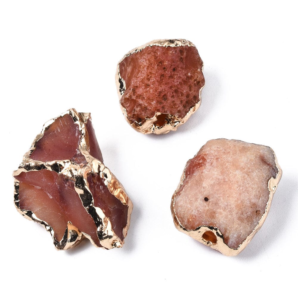 Karneol Sten - Med Gyldne Kanter (18 - 30mm) 1 stk. - Uniq Perler - 115420