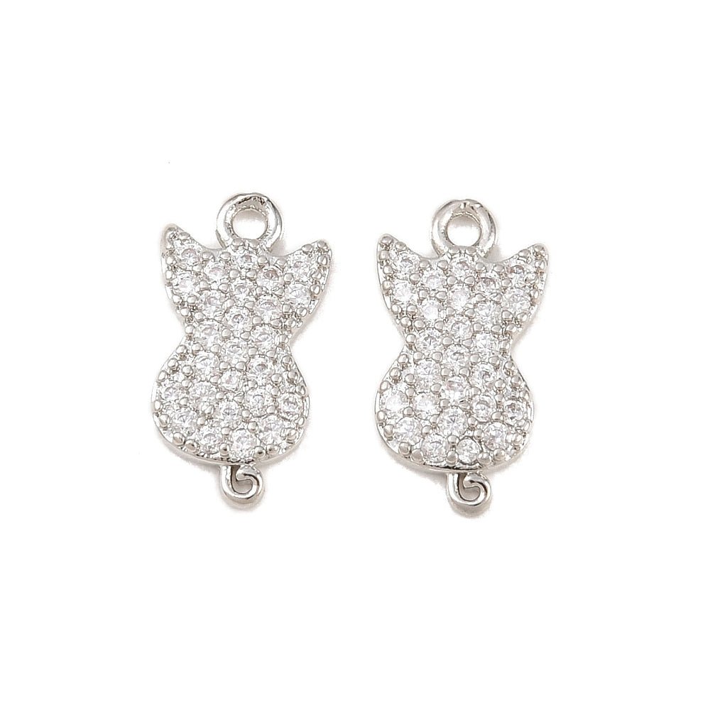 Kat vedhæng Med Kubisk Zirkonia – Langtidsholdbar Platinbelagt Messing (15x8x2mm) - Uniq Perler - 119074