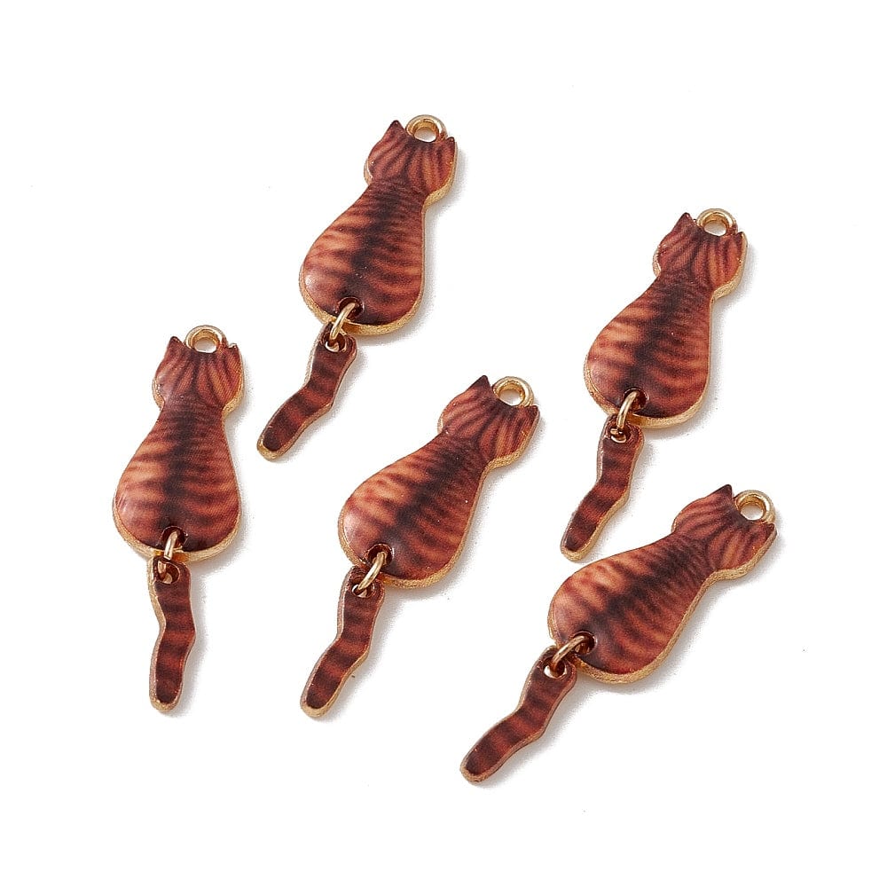 Katte Vedhæng - Forgyldt, Emalje (10x34x2mm) 2 stk - Uniq Perler - 116094