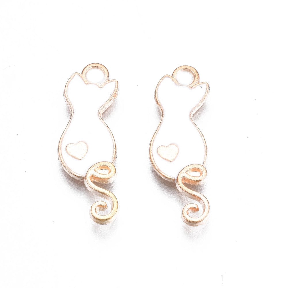 Katte Vedhæng Med Hvid Emalje, 10 Stk. - Uniq Perler - 0000014803