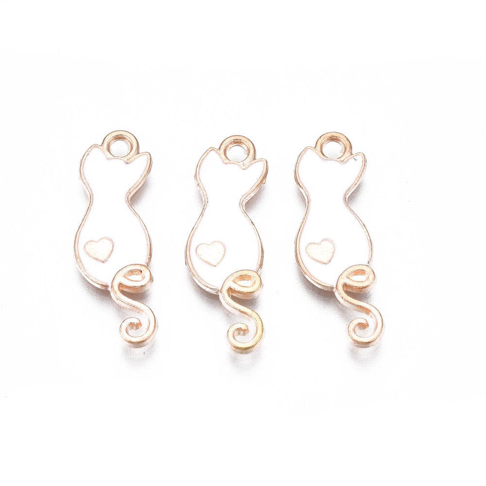 Katte Vedhæng Med Hvid Emalje, 10 Stk. - Uniq Perler - 0000014803