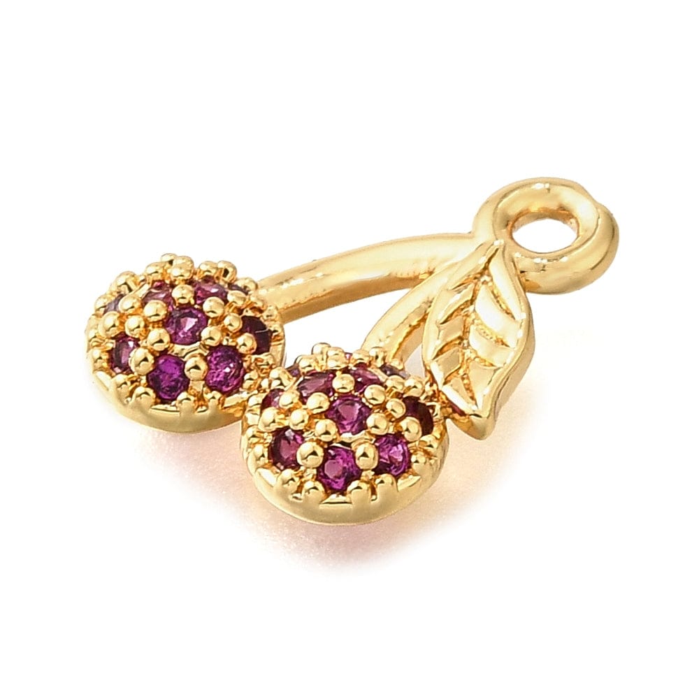 Kirsebær Vedhæng Med Zirkonia Sten, Langtidsholdbar Forgyldt, 13x9mm - Uniq Perler - 460464