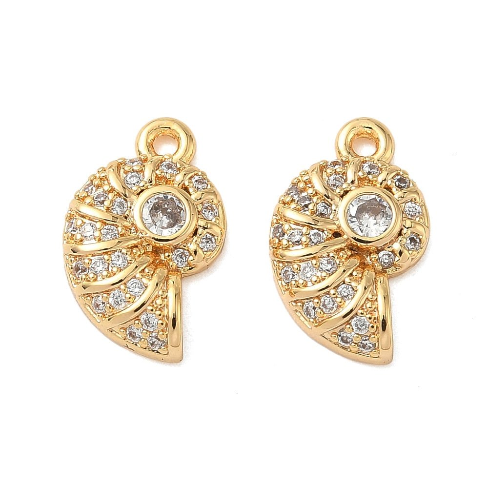 Konkylie Vedhæng - 18K Forgyldt med Klar Zirkonia (13.5x8.5x3mm) - Uniq Perler -