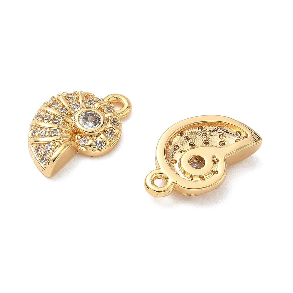 Konkylie Vedhæng - 18K Forgyldt med Klar Zirkonia (13.5x8.5x3mm) - Uniq Perler -