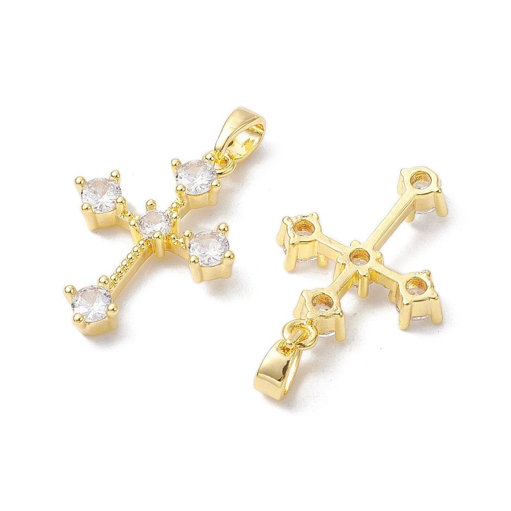 Kors Med Zirkonia Sten, 18K Forgyldt, 23x16,5mm - Uniq Perler - 112274