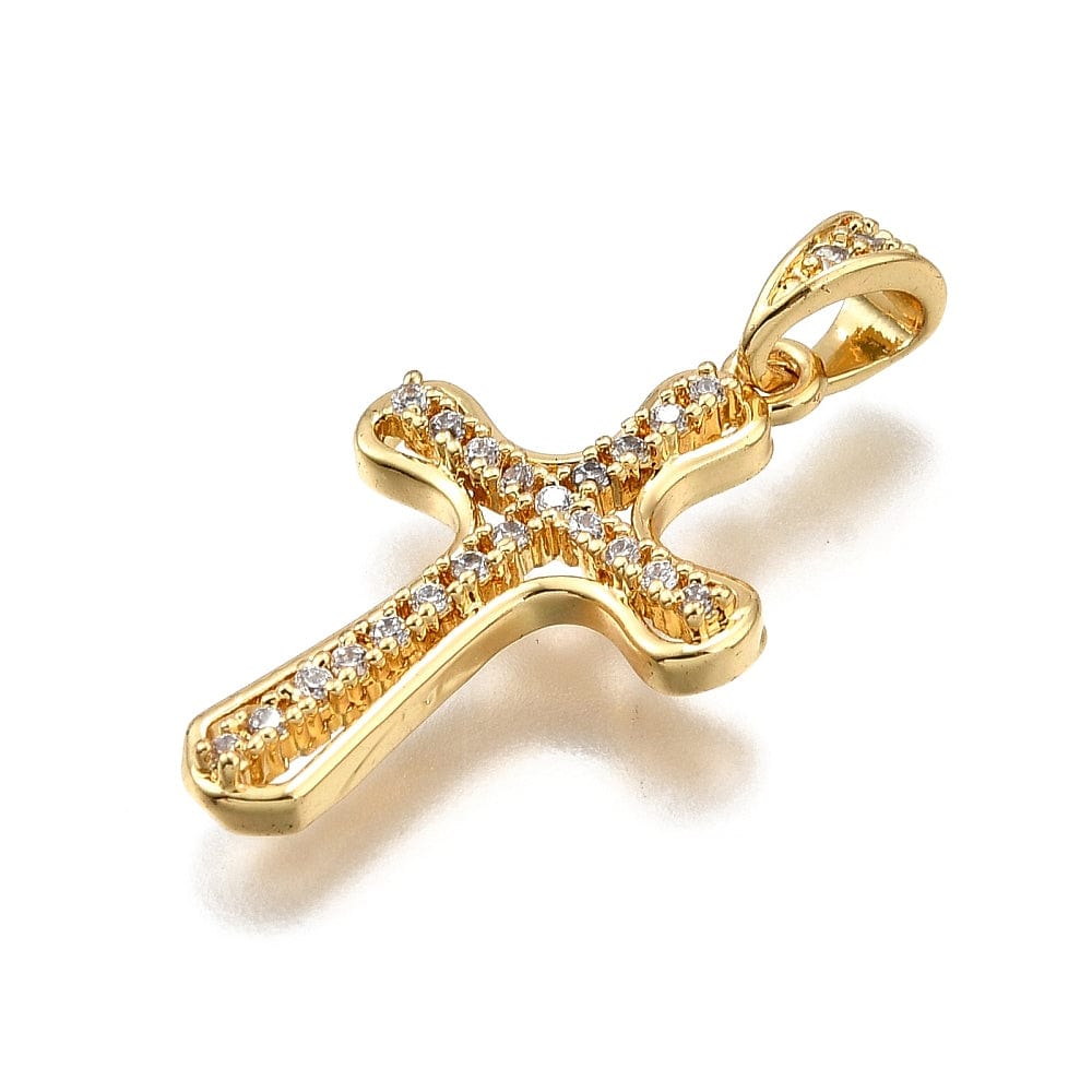 Kors Med Zirkonia Sten, 18K Langtidsholdbar Forgyldt, 16x25mm - Uniq Perler - 114764