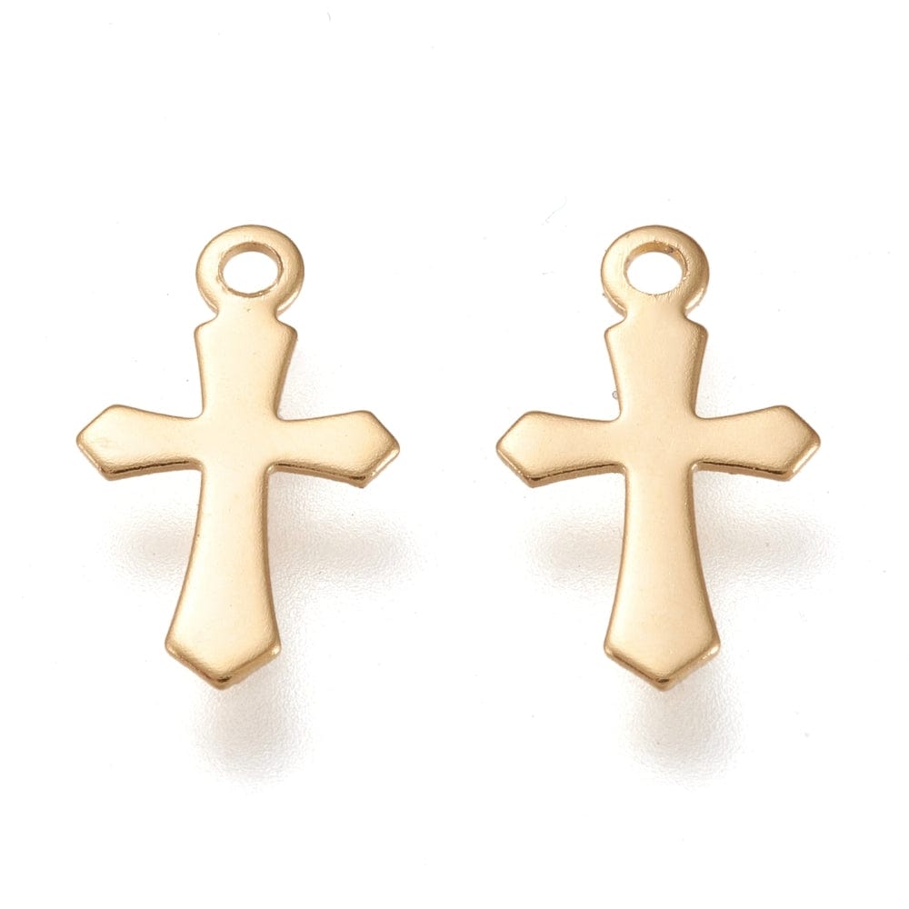 Kors Vedhæng, Forgyldt Stål, 11,5x7,5mm, 10 Stk - Uniq Perler - 111183