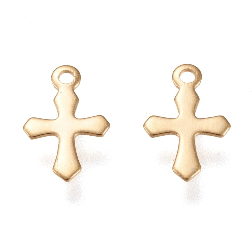 Kors Vedhæng, Forgyldt Stål, 9x5,5mm, (10 stk.) - Uniq Perler - 112003