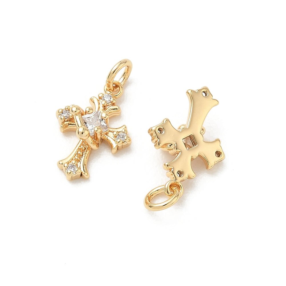 Kors Vedhæng Med Zirkonia – 18K Forgyldt Messing (13x9x4mm) - Uniq Perler - 120549