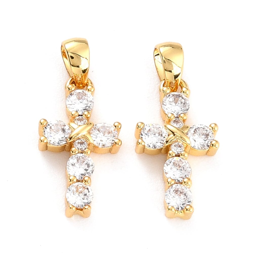 Kors Vedhæng Med Zirkonia Sten, Langtidsholdbar Forgyldning, 16x9mm - Uniq Perler - 417553