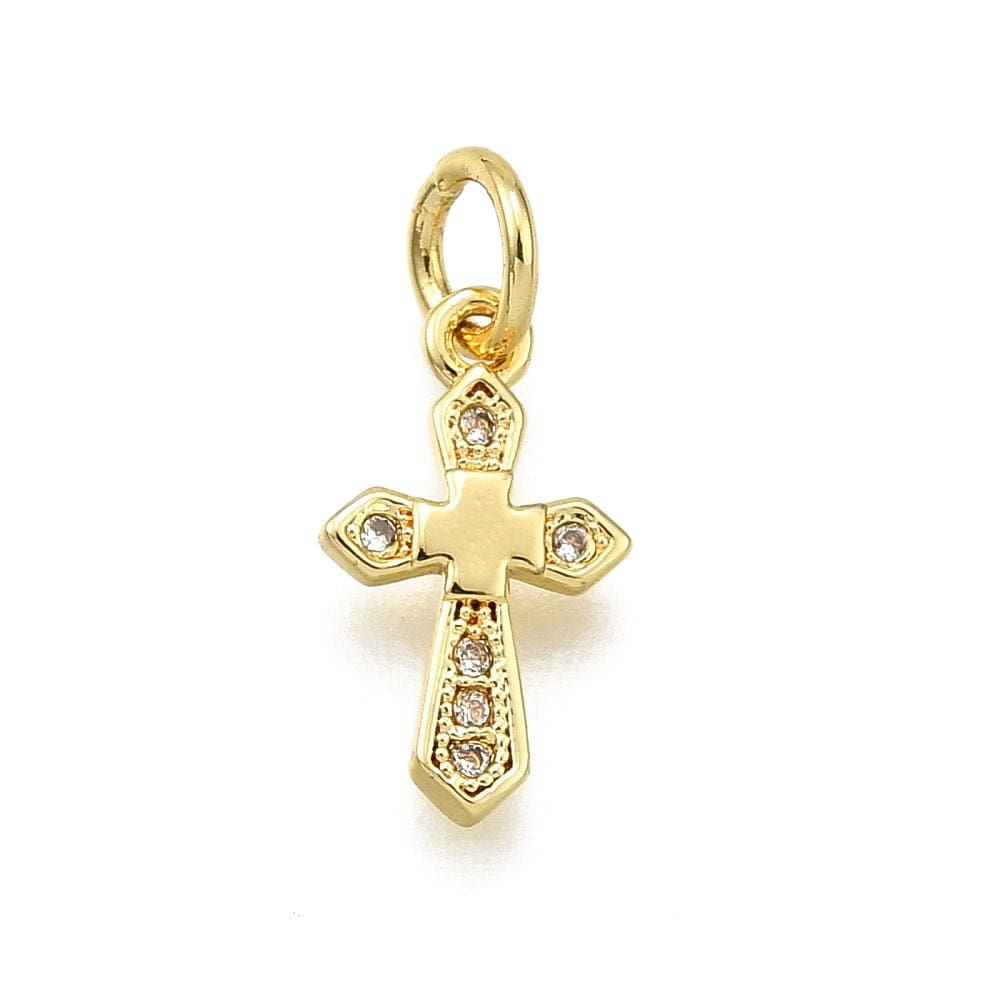 Kors Vedhæng Med Zirkonia Sten, Langtidsholdbar Forgyldt, 13x7,5 mm - Uniq Perler - 114593